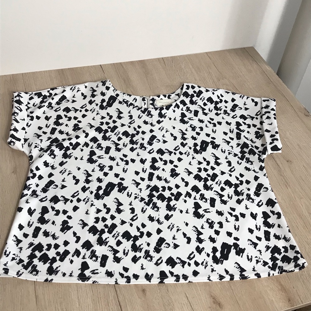 Melloday Short Sleeve Stretch Blouse Top White Black Print Size XL - Picture 5 of 11